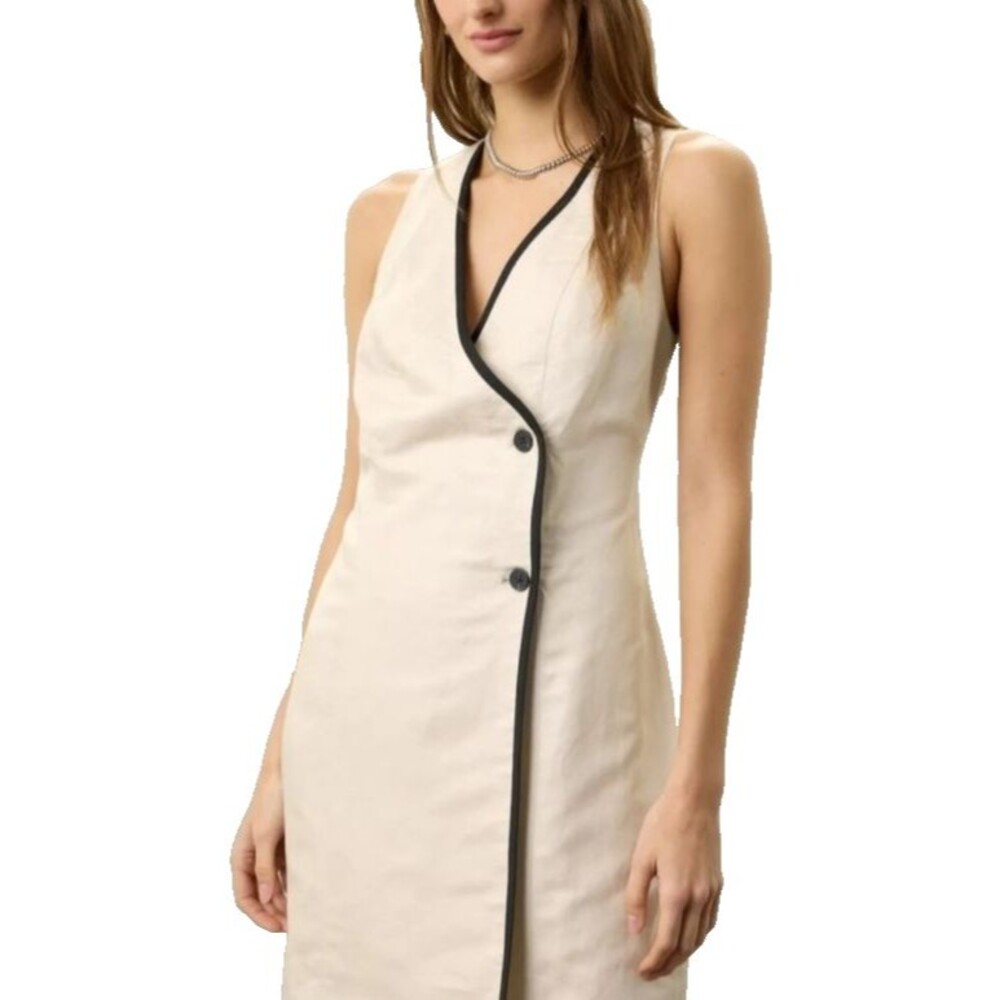 Love, Whit by Whitney Port Linen Blend Button Front Shirt Dress Ivory Womens 16